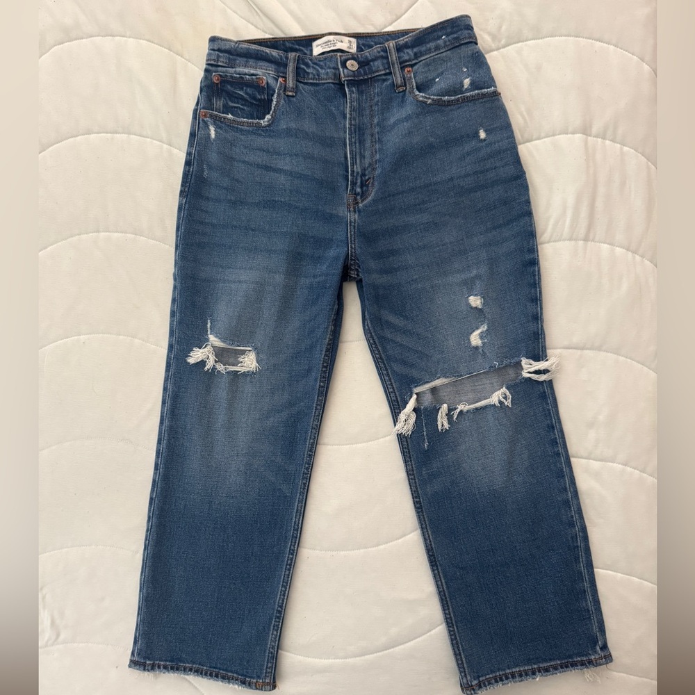 Abercrombie & Fitch Straight Leg Distressed Indigo Jeans